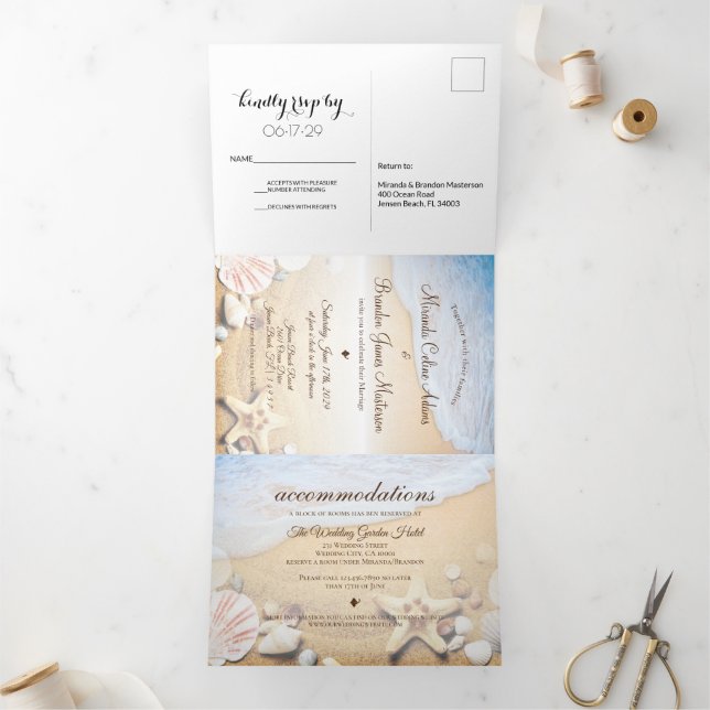 Invitation Trois Volets Tropical Beach Starfish Mariage d'été (Intérieur)