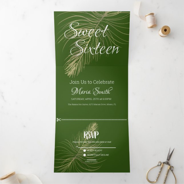 Invitation Trois Volets Tropical Sweet 16 Marbre liquide | Palmier à huile (Intérieur)