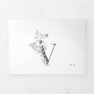 Invitation Trois Volets 'V' Monogramme magnifique Mariage floral croisé