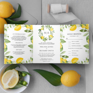 Invitation Trois Volets Verger de Citron Rustique Tout en Un Mariage