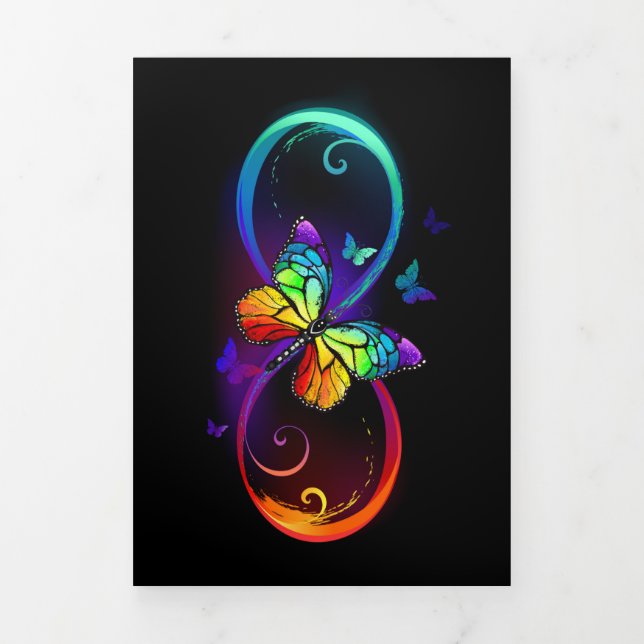 Invitation Trois Volets Vibrant infinity with rainbow butterfly on black (Page de couverture)