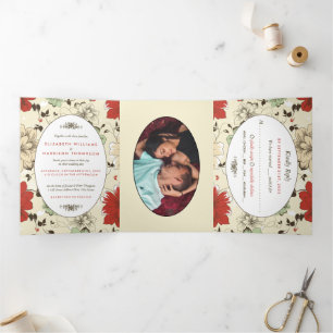 Invitation Trois Volets Vintage Chic Floral Suite Mariage