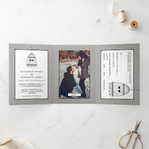 Invitation Trois Volets Voile vintage, Suite Mariage Argent