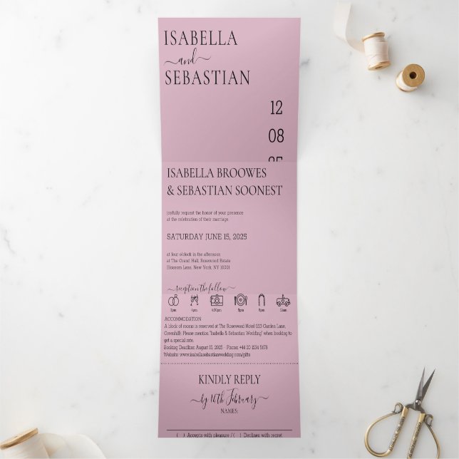 Invitation Trois Volets Wedding Blush Pink All in one set (Intérieur)