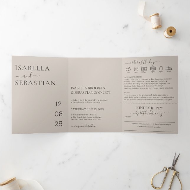Invitation Trois Volets Wedding Soft Beige All in one set kindly reply (Intérieur)
