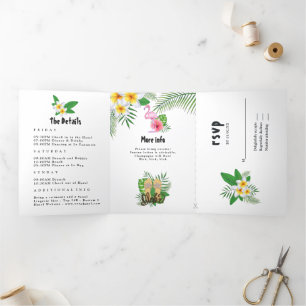 Invitation Trois Volets Week-end de Bachelorette Aloha Exotique Aquarelle
