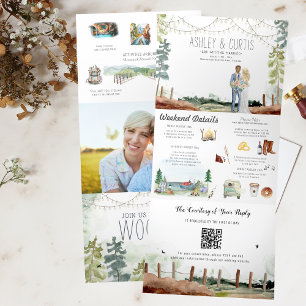 Invitation Trois Volets Week-end rustique dans les bois Mariage en forêt