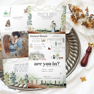 Invitation Trois Volets Week-end rustique dans les bois   Mariage forestie