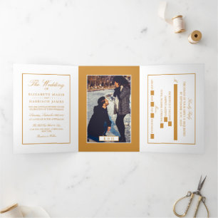 Invitation Trois Volets White & Gold moderne, Mariage Suite