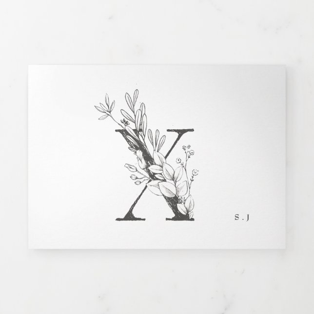 Invitation Trois Volets 'X' Monogramme magnifique Mariage floral croisé (Page de couverture)