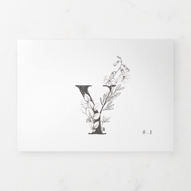 Invitation Trois Volets 'Y' Monogramme magnifique Mariage floral croisé (Page de couverture)