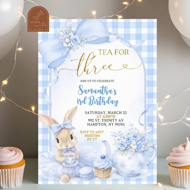 Invitation Troisième anniversaire de la fête de thé de lapin  (Créateur téléchargé)