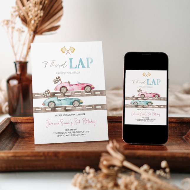 Invitation Troisième Lap Race Car Twins Anniversaire Invitati (Créateur téléchargé)