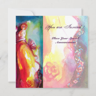 Invitation Troisième masque bal masqué ,or rouge jaune bleu