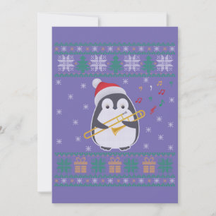 Invitation Trombone Vilain Chandail de Noël Penguin Noël Fami