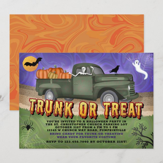 Invitation Tronc de fête d'Halloween ou traitement des enfant (Devant / Derrière)