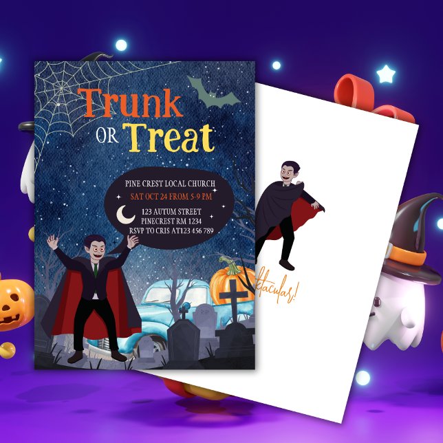 Invitation Tronc D'Événement Halloween Cute Ou Traite Pour Le (Cute Halloween Event Trunk Or Treat For Kids Invitation)