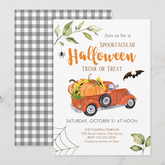 Invitation Tronc d'Halloween ou traitement (Devant / Derrière)