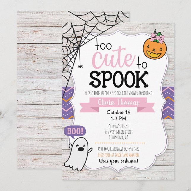 Invitation Trop mignon pour Spook l'invitation de baby shower (Devant / Derrière)