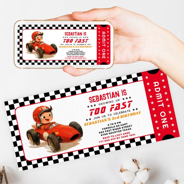 Invitation Trop rapide Racing Car Billet Anniversaire (Créateur téléchargé)
