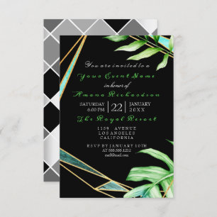 Invitation Tropic Aqua Black White FrameGreen Anniversaire