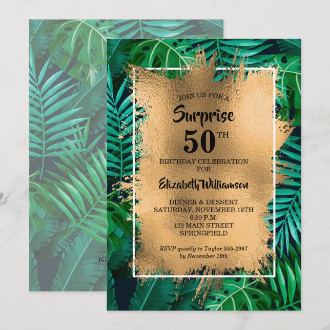 Invitation Tropical 50th Birthday Party (Devant / Derrière)