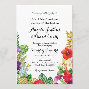 Invitation Tropical Aloha épousant l'invitation floral de