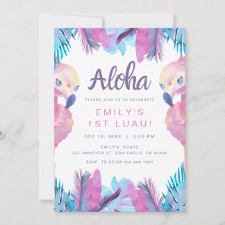 Invitation Tropical Aloha Flamant 1er Luau Anniversaire