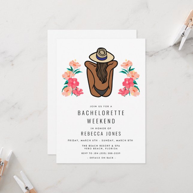 Invitation Tropical Beach Bachelorette Week-end Voyage (Devant/Arrière en situation)