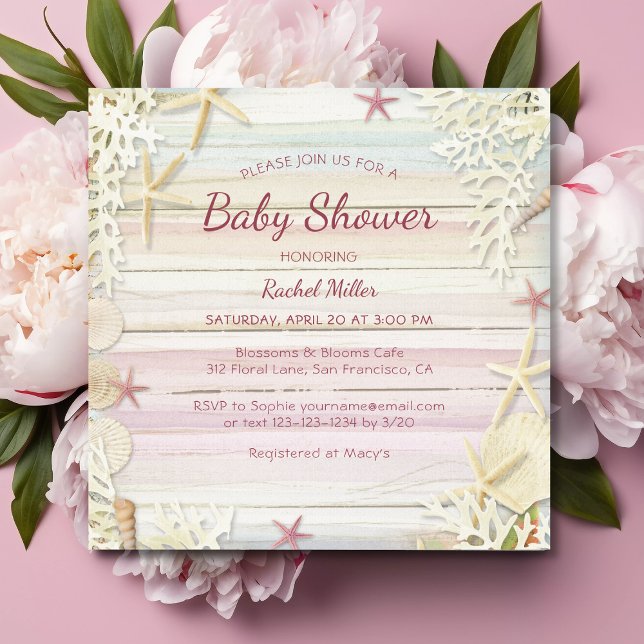Invitation Tropical Beach Chic Baby shower moderne de coquill (Créateur téléchargé)