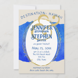 Invitation Tropical Beach Chic Blue Gold Destination Mariage