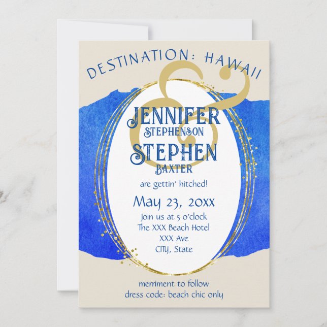 Invitation Tropical Beach Chic  Mariage de destination Bleu O (Devant)