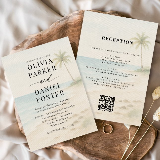 Invitation Tropical Beach Destination QR Code Wedding  (Créateur téléchargé)