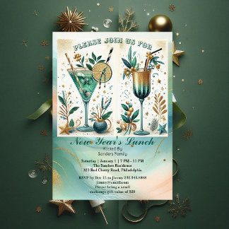 Invitation Tropical Beach Gold Sundowner Cocktail Nouvel An
