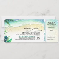 Tropical Beach Heart Shore Mariage Boarding Pass