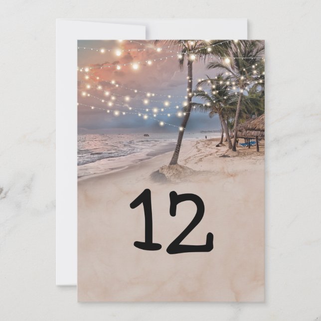Invitation Tropical Beach Lights 5x7 Numéro de tableau (Devant)