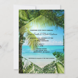 Invitation Tropical Beach Palm Feuille Chic Mariage Invitati