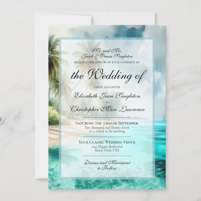 Invitation Tropical Beach & Palm Trees Formal Wedding (Devant)
