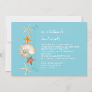 Invitation Tropical Beach Shells Starfish Nautilus Été