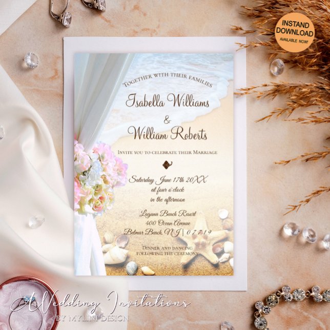 Invitation Tropical Beach Starfish Mariage (Créateur téléchargé)
