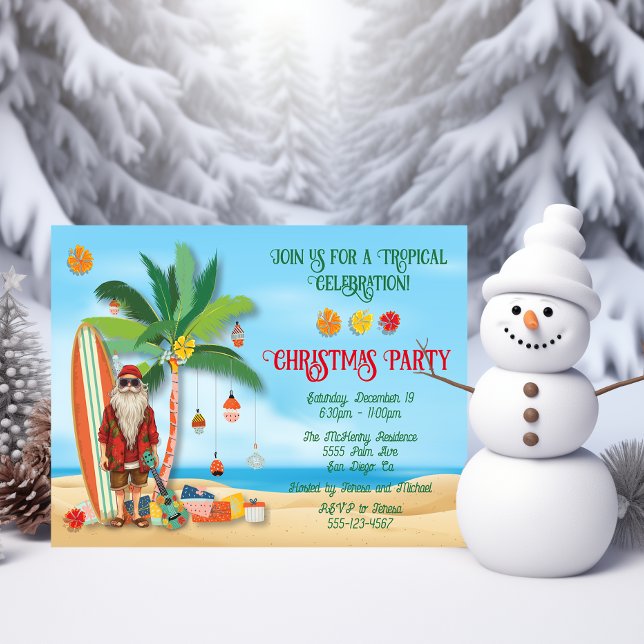 Invitation Tropical Beach Summer Père Noël Christmas Party (Créateur téléchargé)