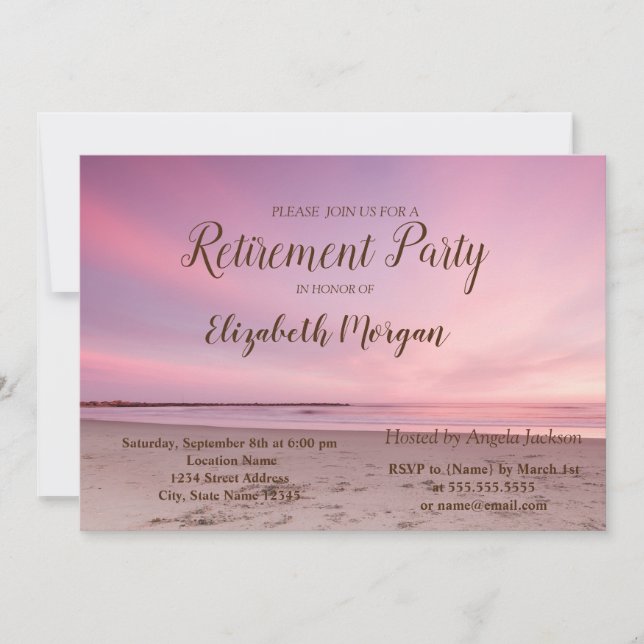 Invitation Tropical Beach Sunset Pink Retraite Party (Devant)