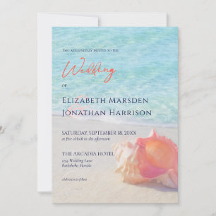 Invitation Tropical Beach Turquoise & Coral Conch Shell Maria