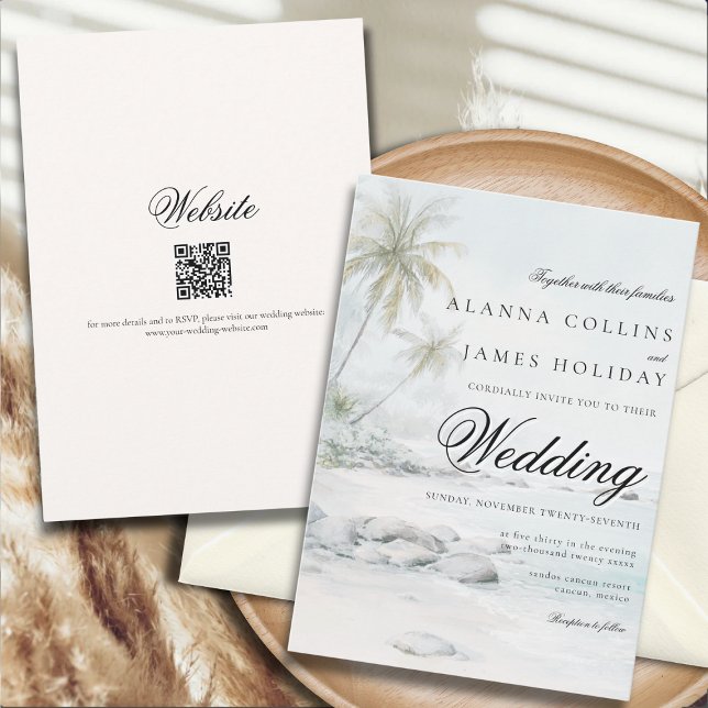 Invitation Tropical Beach Watercolor Palm Tree Wedding (Créateur téléchargé)