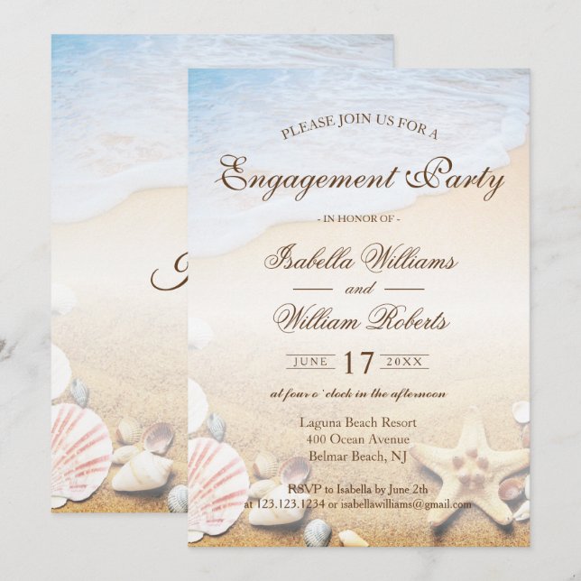 Invitation Tropical Beach Wedding Starfish Engagement Party (Devant / Derrière)