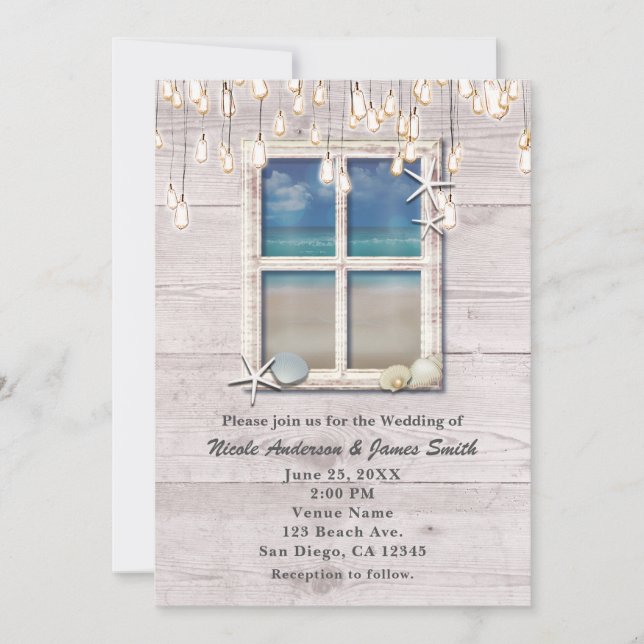 Invitation Tropical Beach Window Élégant Mariage côtier (Devant)