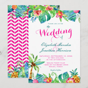 Invitation Tropical Berry rose Turquoise Floral Chevron Maria