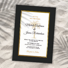 Invitation Tropical Black Gold Palm Tree Mariage moderne