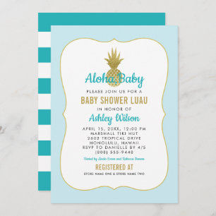 Invitation Tropical Blue Gold Ananas Baby Boy Shower Luau
