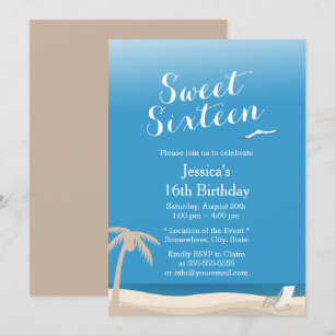 Invitation Tropical Blue Sky Beach thème Sweet 16
